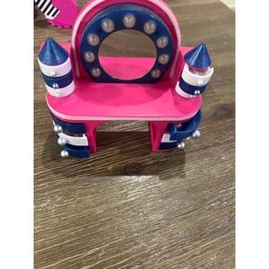 Barbie Pink Castle Vanity Doll Furniture Mirror Shelves Blue White Accents
